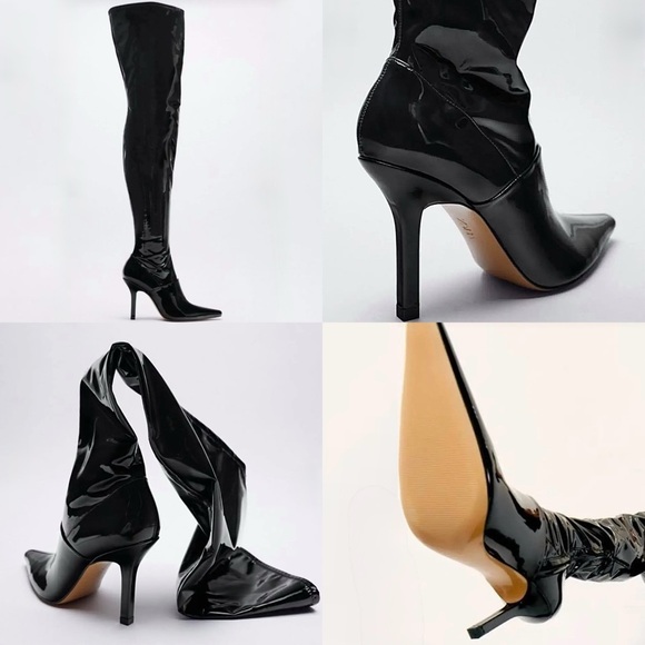 Zara Black Patent Over-the-Knee Stiletto Boots. Retail: $199. US 7.5, EU 38 size - Picture 15 of 16